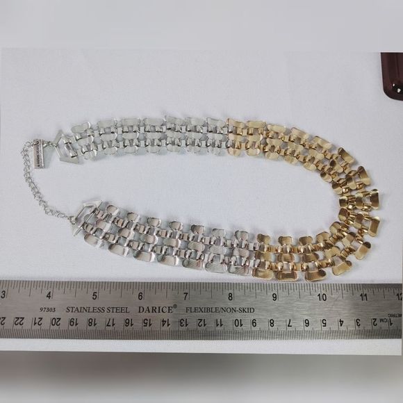Steve Madden Gold & Silver Tone Collar  Necklace - Picture 2 of 8